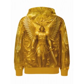 Men's 3D Printed Golden Winged Warrior Angel Hoodie - All-Over HD Graphic Mythology-Inspired Streetwear, Premium Comfortable Pullover with Hood, Casual Winter Wear & Fantasy Fashion, Machine Washable Regular Fit Sweatshirt
