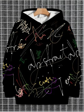 Men's Hoodie - Black with Neon Graffiti Print (Purple, Green, Red, Yellow, White) - Streetwear Pullover Sweatshirt - Machine Washable Urban Fashion Hoodie for Men, Essential Hoodie, Casual Wear, Bold Lettering Design, Comfortable Fabric, Young Adults