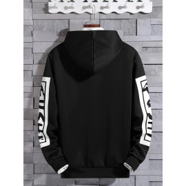 2-Pack Men'S Casual Long Sleeve Hooded Sweatshirts, Polyester Knit Fabric with Slight Stretch, Regular Fit, Alphabet Pattern, Sports Style Hooded Pullover for Outdoor, Leisure & Athletic Wear