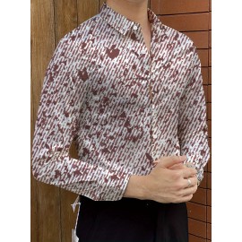 [Elegant Style] Men's Formal Dress Shirt - Sleek White with Modern Black & Gray Abstract Print, Polyester Blend, Non-Stretch, Button-Up with Lapel Collar, Ideal for All Seasons, Formal Attire|Classic Buttonup|Sleek Tailored Fit