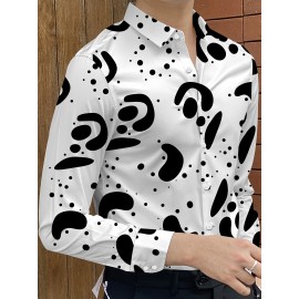 [Elegant Style] Men's Formal Dress Shirt - Sleek White with Modern Black & Gray Abstract Print, Polyester Blend, Non-Stretch, Button-Up with Lapel Collar, Ideal for All Seasons, Formal Attire|Classic Buttonup|Sleek Tailored Fit