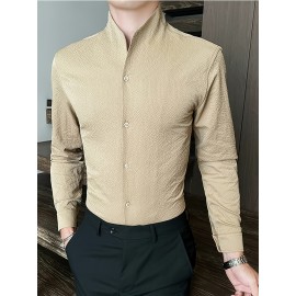 Premium Zhongshan Shirt for Men, Long Sleeve New Spring/Autumn Collection Chinese Style Stand Collar Casual Handsome Dress