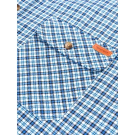 Men's Heavy-Duty Plaid Long Sleeve Dress Shirt - Winter Warmth Collar & Chest Pocket Button, Blue/White/Black/Brown Checkered Pattern, Loose Fit Casual & Formal Button-Up Coat Jacket-like Blazer (Machine Washable)