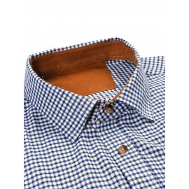 Men's Heavy-Duty Plaid Long Sleeve Dress Shirt - Winter Warmth Collar & Chest Pocket Button, Blue/White/Black/Brown Checkered Pattern, Loose Fit Casual & Formal Button-Up Coat Jacket-like Blazer (Machine Washable)