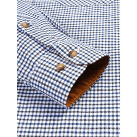 Men's Heavy-Duty Plaid Long Sleeve Dress Shirt - Winter Warmth Collar & Chest Pocket Button, Blue/White/Black/Brown Checkered Pattern, Loose Fit Casual & Formal Button-Up Coat Jacket-like Blazer (Machine Washable)