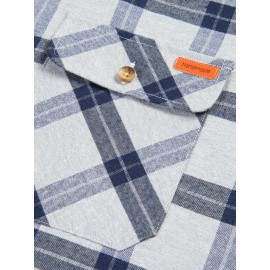 Men's Heavy-Duty Plaid Long Sleeve Dress Shirt - Winter Warmth Collar & Chest Pocket Button, Blue/White/Black/Brown Checkered Pattern, Loose Fit Casual & Formal Button-Up Coat Jacket-like Blazer (Machine Washable)