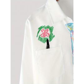 INCERUN Men Lapel Collar Long Sleeve Shirts Floral Printed Casual Blouse