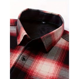 Autumn and Winter Thickened Fleece-Lined Men's Classic Outdoor Casual Home Office Wrinkle-Resistant Plaid Shirt with Multiple Pockets