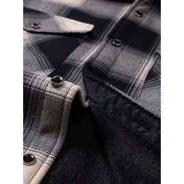 Autumn and Winter Thickened Fleece-Lined Men's Classic Outdoor Casual Home Office Wrinkle-Resistant Plaid Shirt with Multiple Pockets