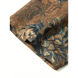 FORTEI Men's Traditional Chinese Tang Suit Short Sleeve Shirt - Lightweight, Light Beige-Friendly Polyester Blend with Intricate Floral Print, Button-Up Collar Design for Casual Summer Wear