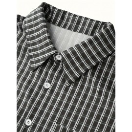 Casual Plaid Shirt for Men, Spring Summer Fall, Short Sleeve, Suitable for Casual Comfort, Holidays, Dates, and Daily Wear, 100% Polyester, Machine Washable, Not Dry Cleanable, WXY9331