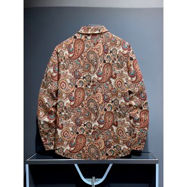 Fashion Apparel, Paisley Pattern Embroidery Craftsmanship Unisex Casual Slim Fit Long-Sleeve Shirt for All Seasons and Gift-Giving