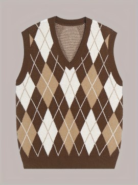 Men's Stylish Preppy Style Knit Vest, Sleeveless Sweater Vest, Casual Plaid Waistcoat