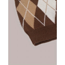 Men's Stylish Preppy Style Knit Vest, Sleeveless Sweater Vest, Casual Plaid Waistcoat