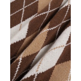 Men's Stylish Preppy Style Knit Vest, Sleeveless Sweater Vest, Casual Plaid Waistcoat