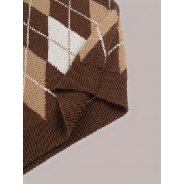 Men's Stylish Preppy Style Knit Vest, Sleeveless Sweater Vest, Casual Plaid Waistcoat