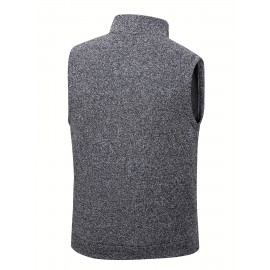 Men'S Cozy Fleece-Lined Sleeveless Vest - Maroon Zip-Up with Pockets, Retro Casual Style, Warm & Comfortable for Fall/Winter, Versatile Outdoor & Sporty Wear, Winter Vest, Sporty Vest, Minimalist Design, Soft Texture