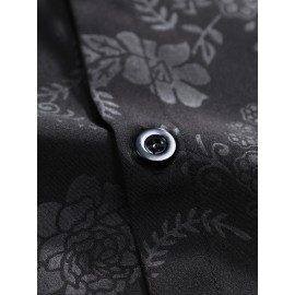 [Floral Shirt] Men's Lightweight Summer Casual Short Sleeve Shirt with Stylish Floral Print, Black & White Design, Polyester Blend, Perfect for Casual Attire, Short Sleeve Tops