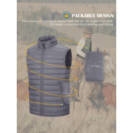 [Windproof Vest] Lightweight High Quality 33,000ft Men's Windproof Insulated Vest | Packable Stand Collar Sleeveless Jacket for Golf Running Tennis, Machine Washable Nylon-Lined Winter Outerwear, Casual Winter Wear