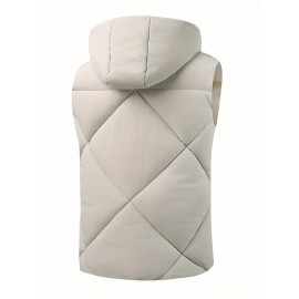 Men'S Classic Warm Padded Sleeveless Vest with Stand Collar - Quilted Waistcoat Jacket, Zipper Closure, Polyester, Solid Color, Regular Fit for Fall/Winter Casual & Sports Wear, Winter Jacket, Quilted Design, Durable Construction