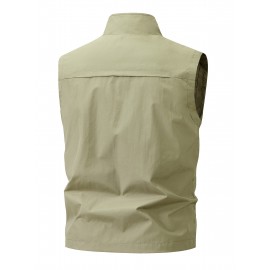 6801 Multi-Pocket Outdoor Vest - Sleeveless Stand Collar Casual Hiking & Travel Vest with Multiple Pockets, Durable Non-Stretch Fabric, All-Season Use, Hand Washable, Hiking Gear, Secure Zipper Closure