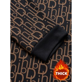 Men's Thermal Fleece-Lined Crewneck Sweatshirt - Thick Winter Warmth with Bold Letter Graphic, Soft Casual Long Sleeve Pullover, Machine Washable Cold Weather Gift for Him, Winter Sweaters, Cold Weather Apparel, Stylish Pullover