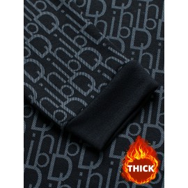 Men's Thermal Fleece-Lined Crewneck Sweatshirt - Thick Winter Warmth with Bold Letter Graphic, Soft Casual Long Sleeve Pullover, Machine Washable Cold Weather Gift for Him, Winter Sweaters, Cold Weather Apparel, Stylish Pullover