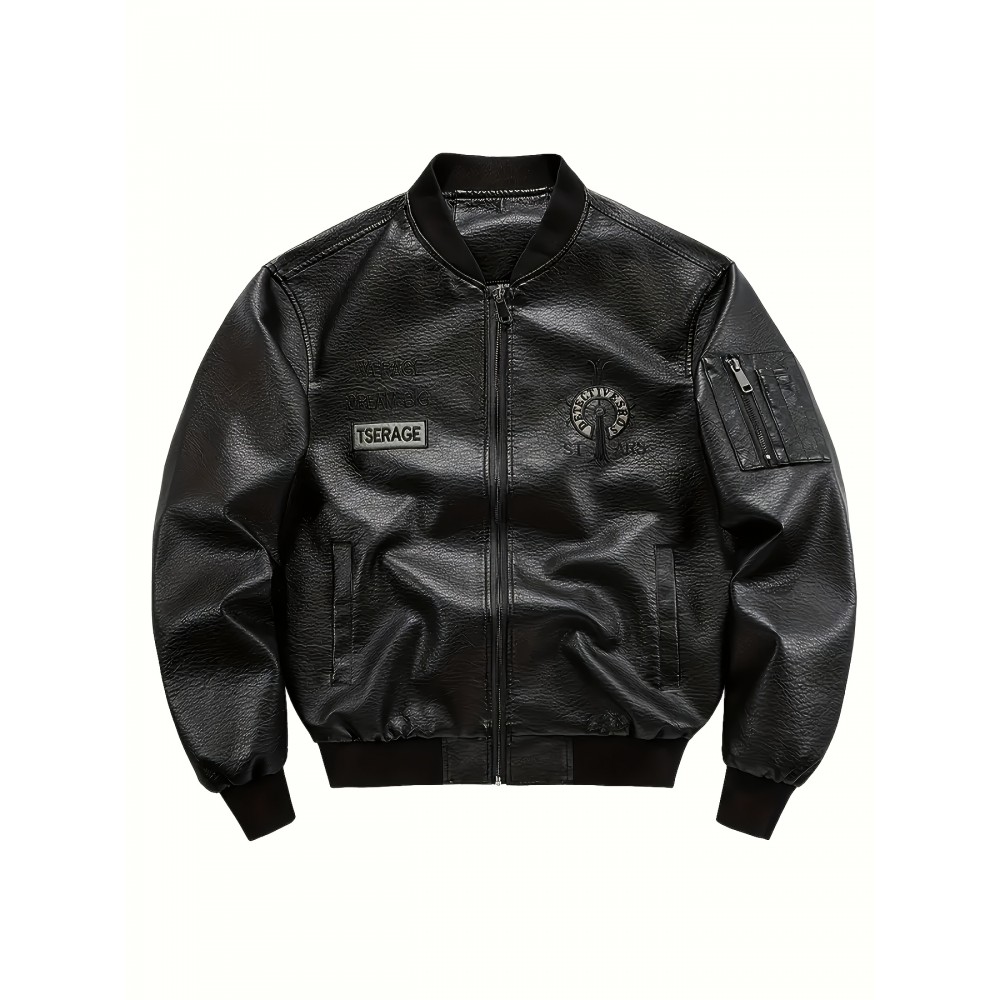 [Casual Faux Leather] Men's Casual Faux Leather Jacket | Regular Fit, Long Sleeve, Polyester Lined, Zipper Closure | Spring & Fall Outerwear