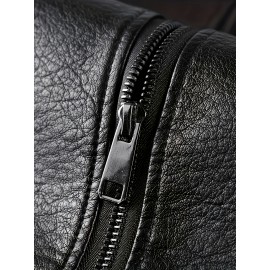 [Casual Faux Leather] Men's Casual Faux Leather Jacket | Regular Fit, Long Sleeve, Polyester Lined, Zipper Closure | Spring & Fall Outerwear