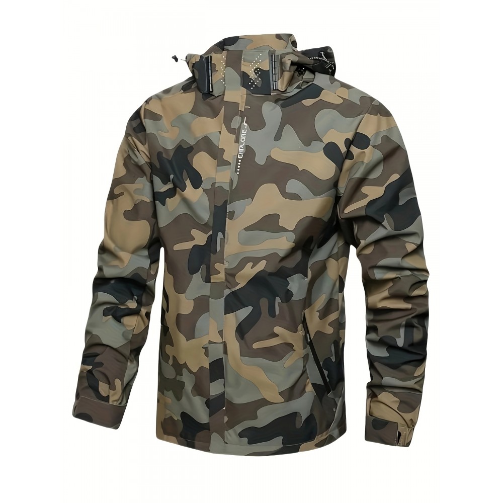 [Camo Jacket] Lightweight Camo Men's Jacket | Durable Polyester, Machine Washable, Zip-Up with Pockets for Fishing, Hiking, Outdoor & Sports - Casual Hooded Coat