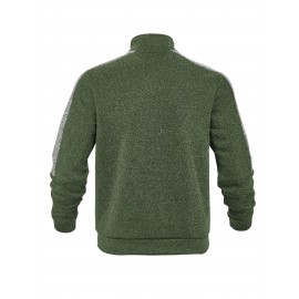 [Men's Color-Block Jacket] Color-Block Men's Knit Zip-Up Jacket | Regular Fit, Contrast Collar, Striped Design, Full-Zip Front, Ribbed Cuffs, Durable Fabric, Everyday Comfort Wear, Casual Outerwear