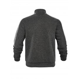 [Men's Color-Block Jacket] Color-Block Men's Knit Zip-Up Jacket | Regular Fit, Contrast Collar, Striped Design, Full-Zip Front, Ribbed Cuffs, Durable Fabric, Everyday Comfort Wear, Casual Outerwear