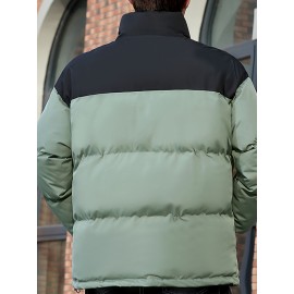 [Men's Winter Jacket] Polyester-Filled Men's Winter Jacket - Black & Casual Outdoor Warm Coat with Stand Collar, Regular Fit for Cold Weather, No Stretch Fabric