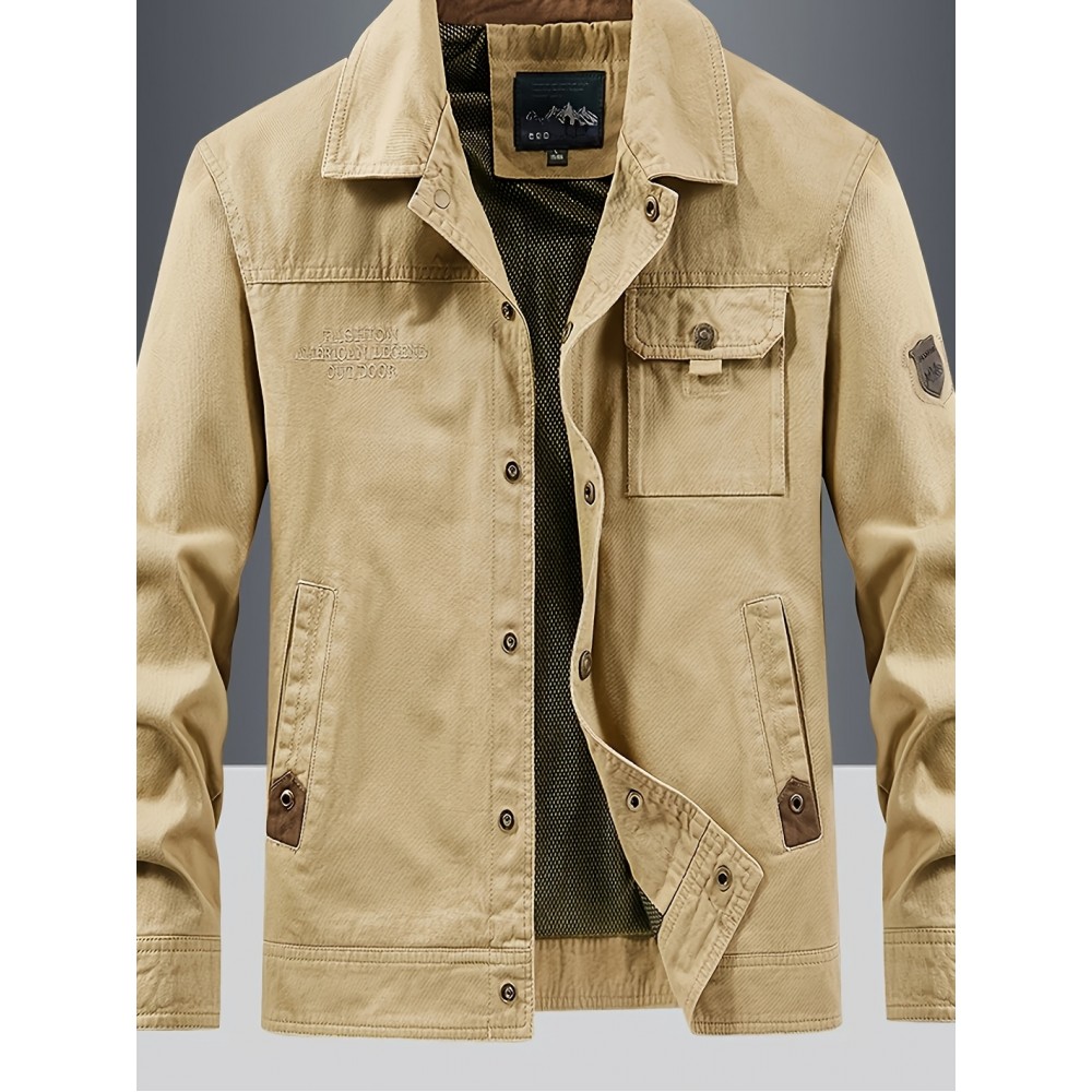 [Lightweight Jacket] Lightweight Nylon Men's Casual Work Jacket | 100% Nylon, 600 Grams, Multi-Pocket Button Design, Machine Washable, Suitable for Outdoor Use in Spring And Autumn with a Collar