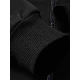 Slim Fit Men's Polyester Athletic Print Design Zip-Up Jacket Casual Stand Collar Fall Winter Coat