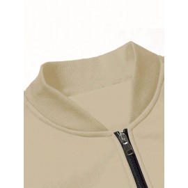 Slim Fit Men's Polyester Athletic Print Design Zip-Up Jacket Casual Stand Collar Fall Winter Coat