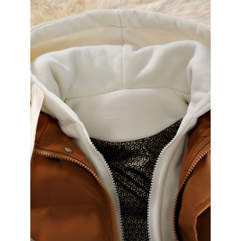 Men'S Hooded Vest - Thickened Warm Sleeveless Jacket with Zipper Closure, Red & Color Block Design, Polyester Lining, Casual Style for Cold Weather, Unisex Couple'S Outerwear, Multiple Colors Available, Winter Vest, Cold Weather Apparel