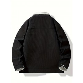 Men's Sherpa Lined Corduroy Jacket with Fleece Collar - 2024 Autumn Winter Casual Warm Thickened Polyester Button-Up Coat