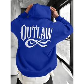 Men's OUTLAW Graphic Hooded Sweatshirt - Black with White Bold Lettering, Heavyweight 300gsm Pullover Hoodie, Casual Winter Warmth, Machine Washable, Streetwear & Outdoor Wear with Chest Pocket & Adjustable Hood