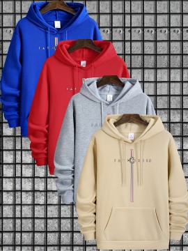 [4pcs Tatoris Print Sweater Set] 4pcs Men's Tatoris Print Sweater Set | Fashionable & Casual Drawstring Hooded Sweaters | Comfortable Long-Sleeved for Autumn & Winter