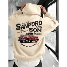 [Retro 70s Pullover] Men's Sanford and Son Vintage TV Show Graphic Hooded Sweatshirt - Retro 70s Inspired Pullover with Junkyard Design, Blue Casual Winter Warmth, Machine Washable Regular Fit for Outdoor & Home Wear