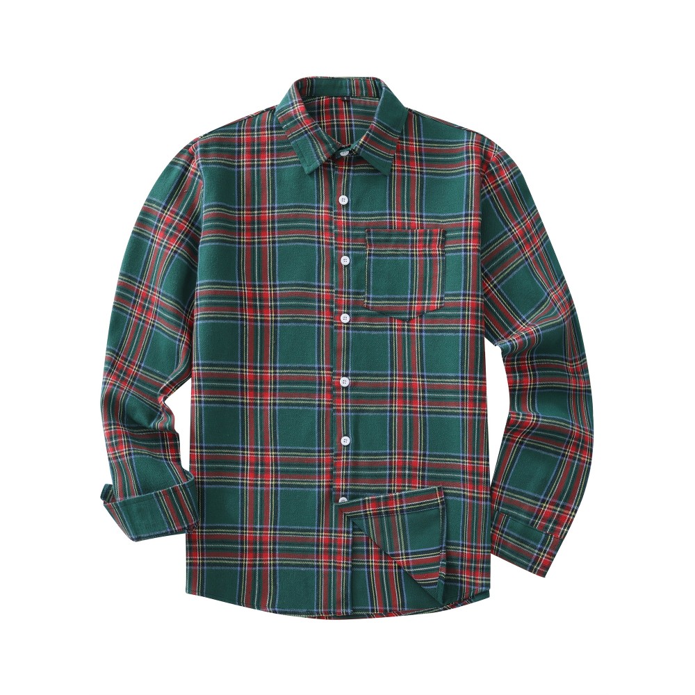 Men'S Casual Red and Green Plaid Long Sleeve Shirt - Polyester, Non-Stretch, Single Breasted, Pocket, Weekend Casual, Regular Fit