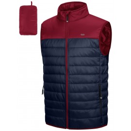 [Windproof Vest] Lightweight High Quality 33,000ft Men's Windproof Insulated Vest | Packable Stand Collar Sleeveless Jacket for Golf Running Tennis, Machine Washable Nylon-Lined Winter Outerwear, Casual Winter Wear