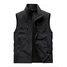 6801 Multi-Pocket Outdoor Vest - Sleeveless Stand Collar Casual Hiking & Travel Vest with Multiple Pockets, Durable Non-Stretch Fabric, All-Season Use, Hand Washable, Hiking Gear, Secure Zipper Closure