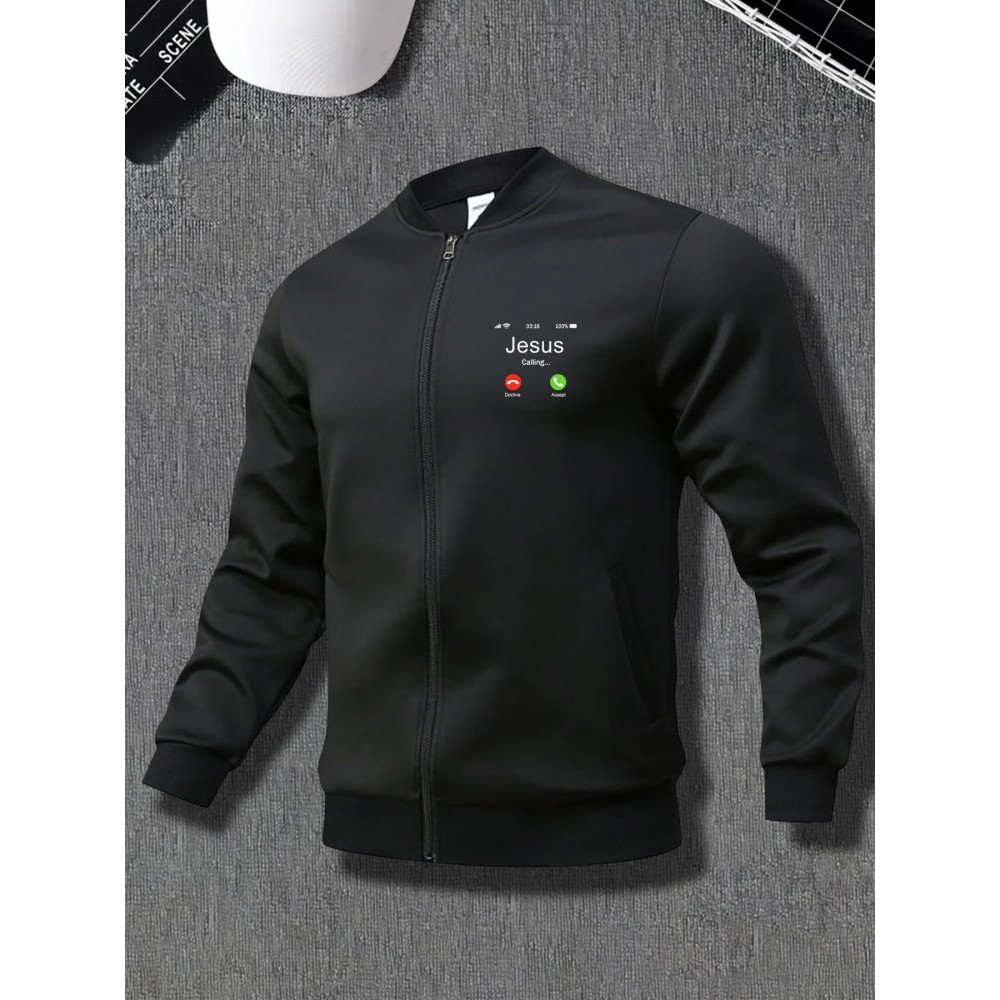 Men's Casual Zip-Up Jacket with Stand Collar - 