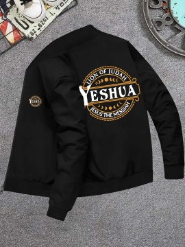 Slim Fit Men's Polyester Athletic Print Design Zip-Up Jacket Casual Stand Collar Fall Winter Coat